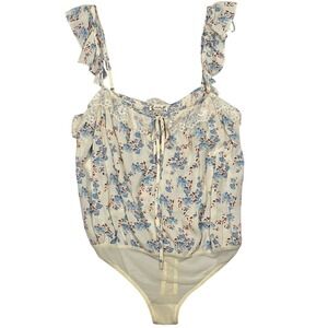 Free People x Intimately FP Take It Away Bodysuit Large Floral Lace Trim Ruffle